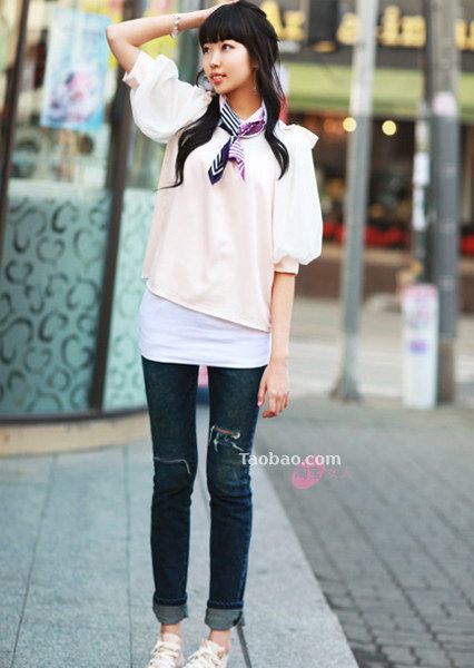 复古,褶皱,破洞 韩国女生最爱牛仔裤